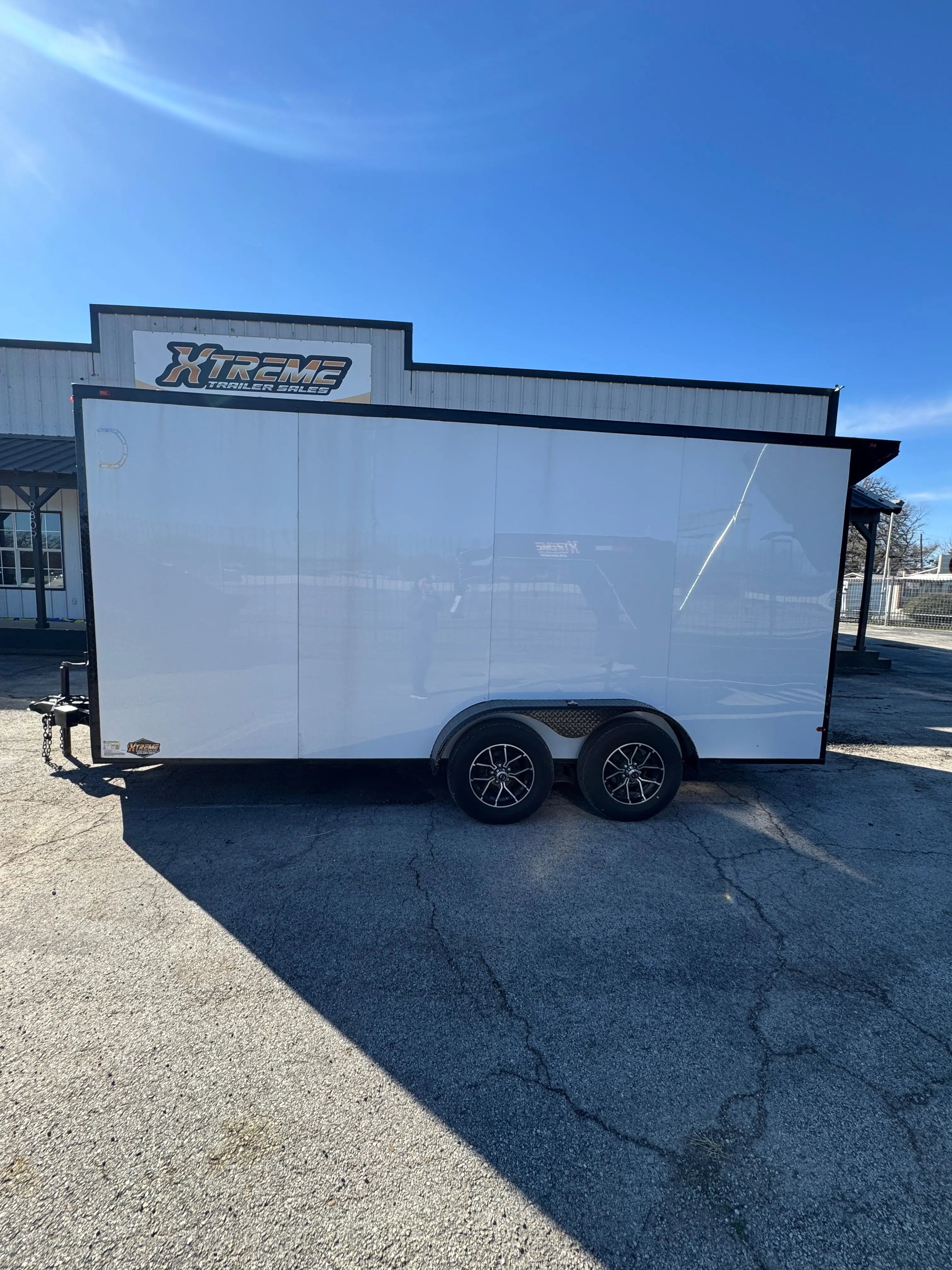 7X16 White Blackout W/Wing & ALUMINUM WHEELS Enclosed Trailer (Copy) My Store