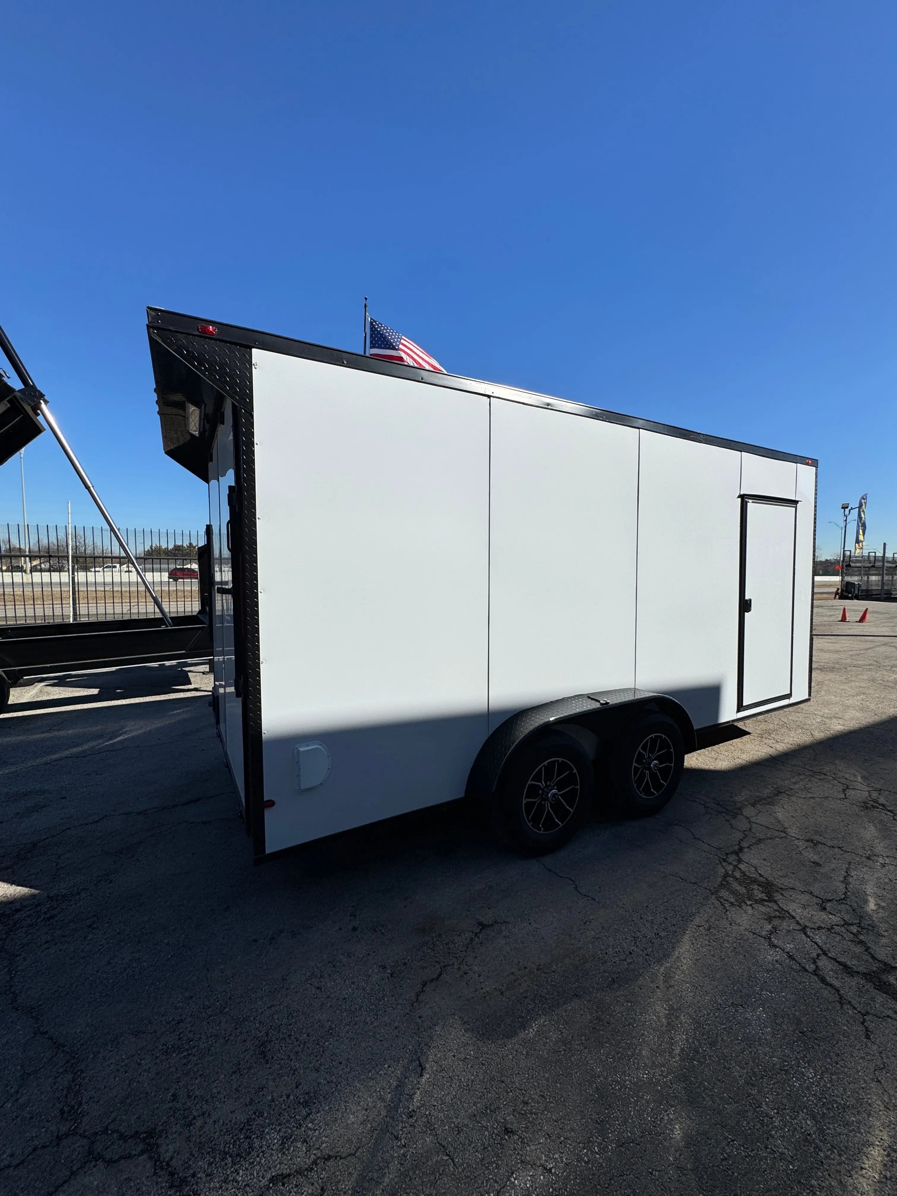 7X16 White Blackout W/Wing & ALUMINUM WHEELS Enclosed Trailer (Copy) My Store