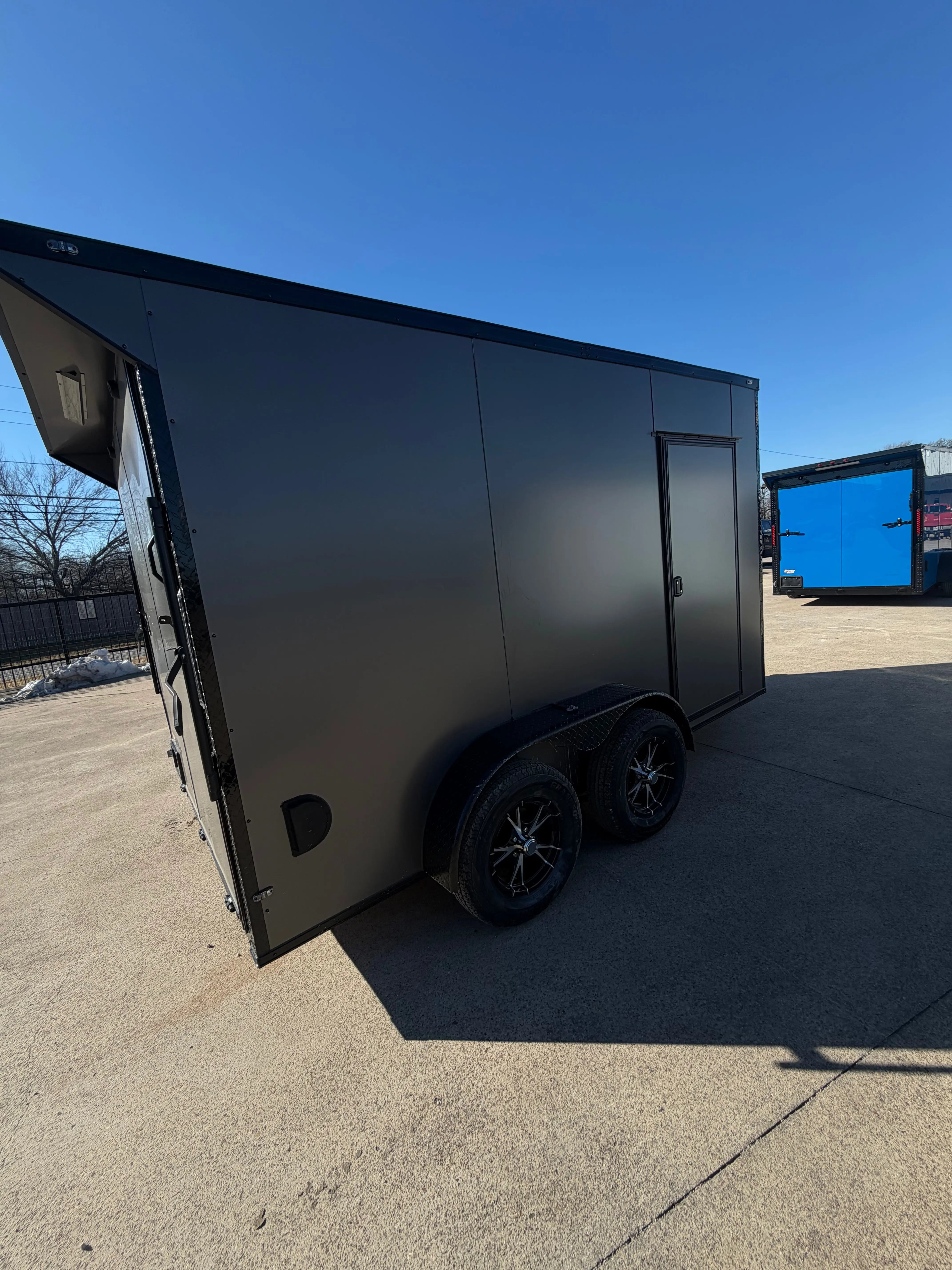 7X12 Charcoal Blackout W/Wing & Aluminum Wheels Enclosed Trailer My Store
