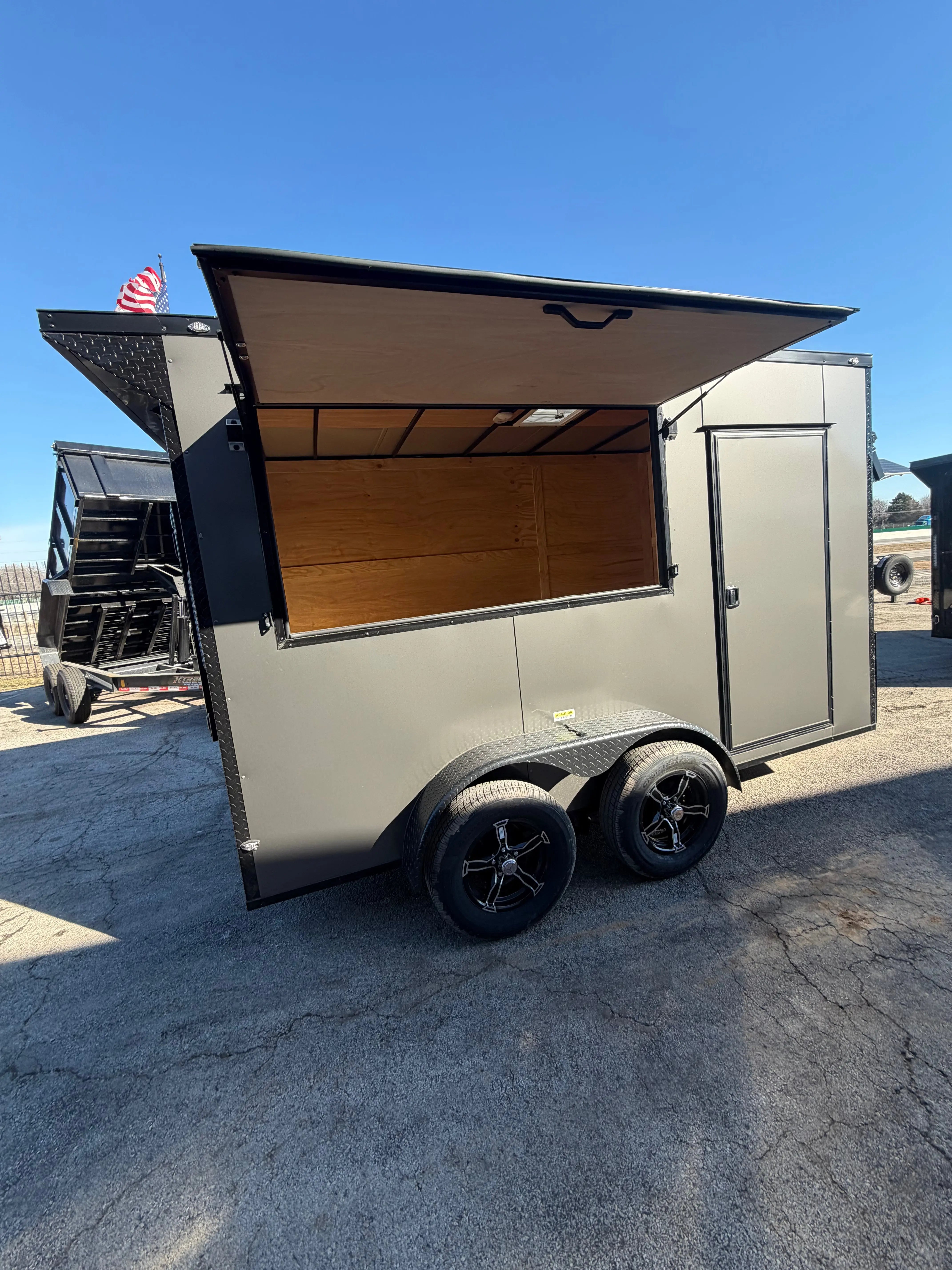 7X12 Charcoal Blackout W/Wing, Window & Aluminum Wheels Enclosed Trailer My Store