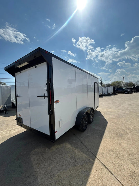7X16 White Blackout W/Wing & ALUMINUM WHEELS Enclosed Trailer My Store