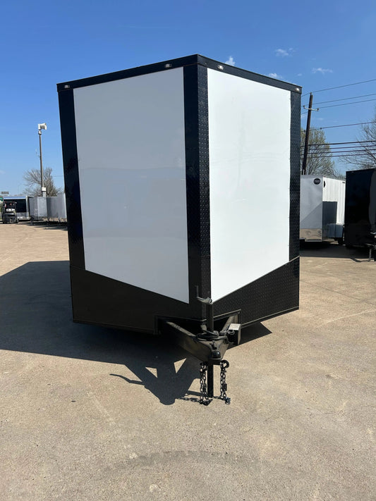 8.5X20 White W/ Black Trim & ALUMINUM WHEELS Enclosed Trailer My Store