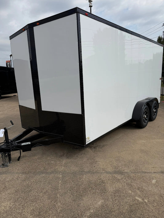 7X16 Square Nose White Blackout Enclosed Trailer My Store