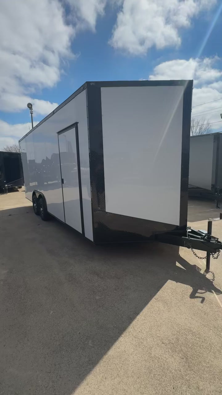 8.5X20 White Blackout W/Wing & Aluminum Wheels Enclosed Trailer