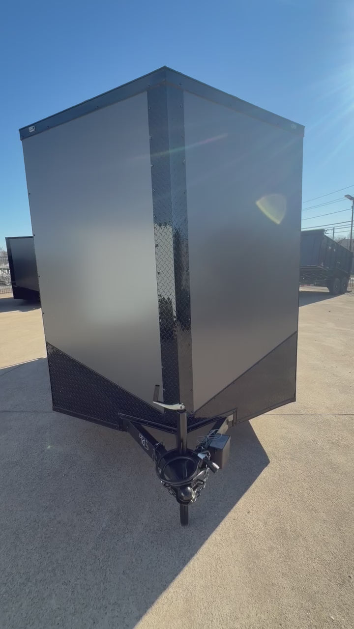 7X12 Charcoal Blackout W/Wing & Aluminum Wheels Enclosed Trailer