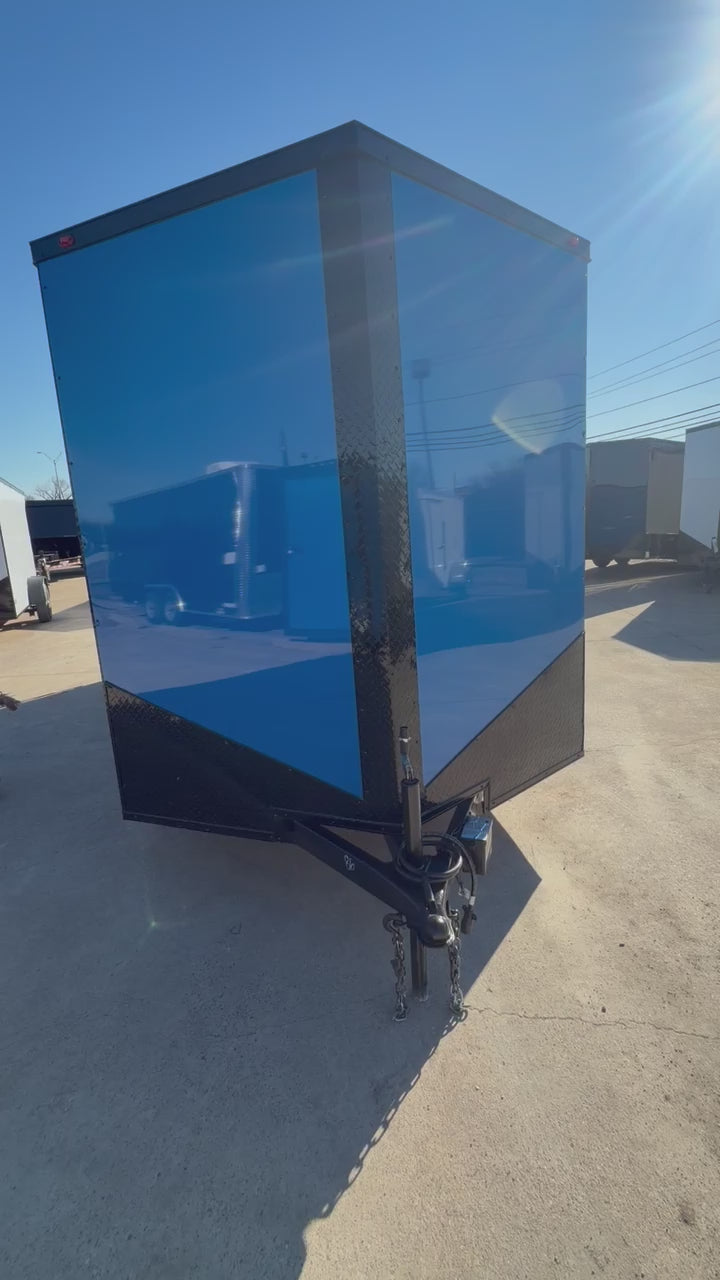 7X16 Blue Blackout W/Wing & Aluminum Wheels Enclosed Trailer